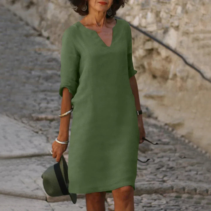 Casual V-neck Half-Sleeve Shift Dress