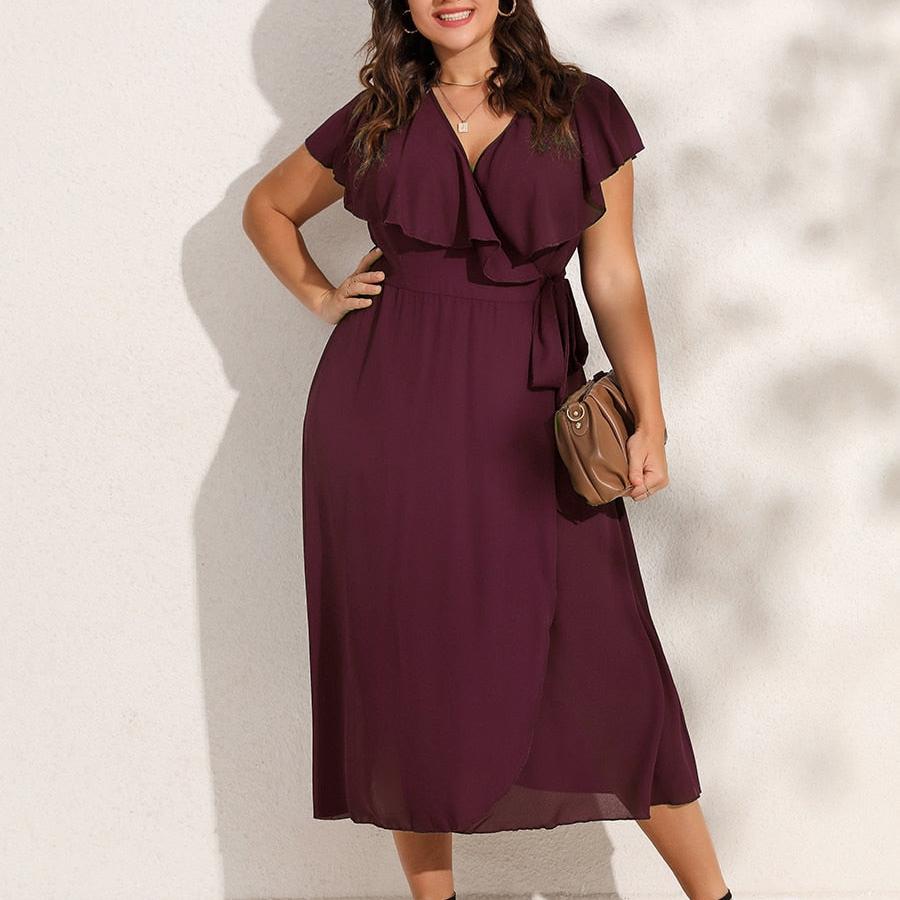 V-Neck Wrap Midi Dress