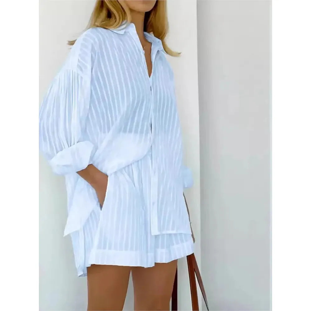 Striped Button Top And Shorts Set