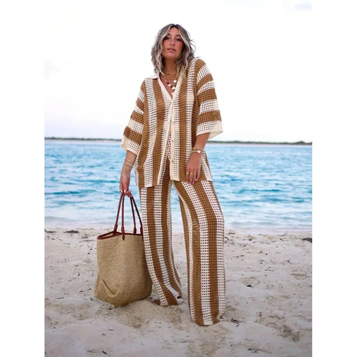 Crochet-Look Striped Two-Piece Set