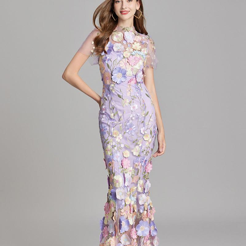 Floral Appliqué Mermaid Evening Gown