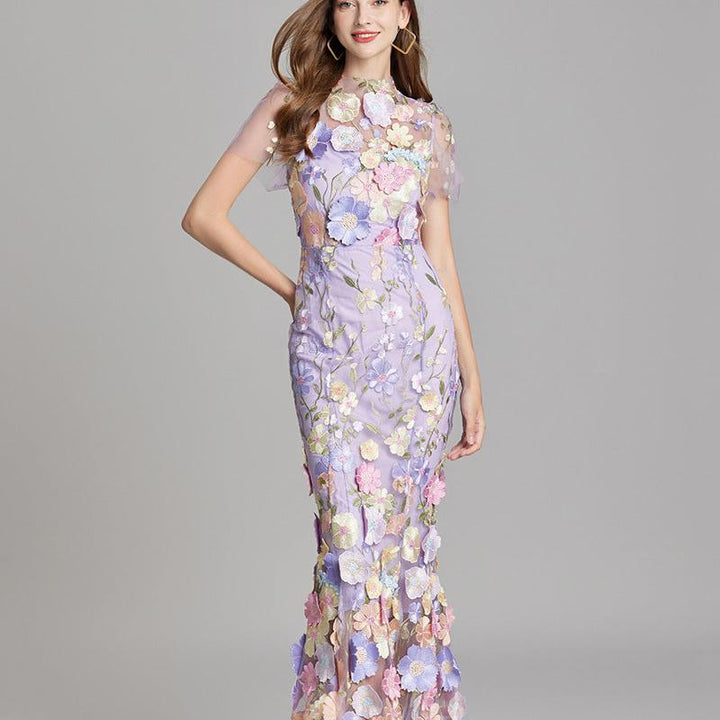 Floral Appliqué Mermaid Evening Gown