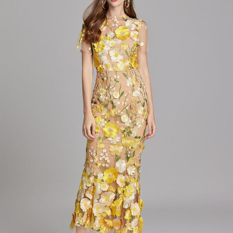 Floral Appliqué Mermaid Evening Gown