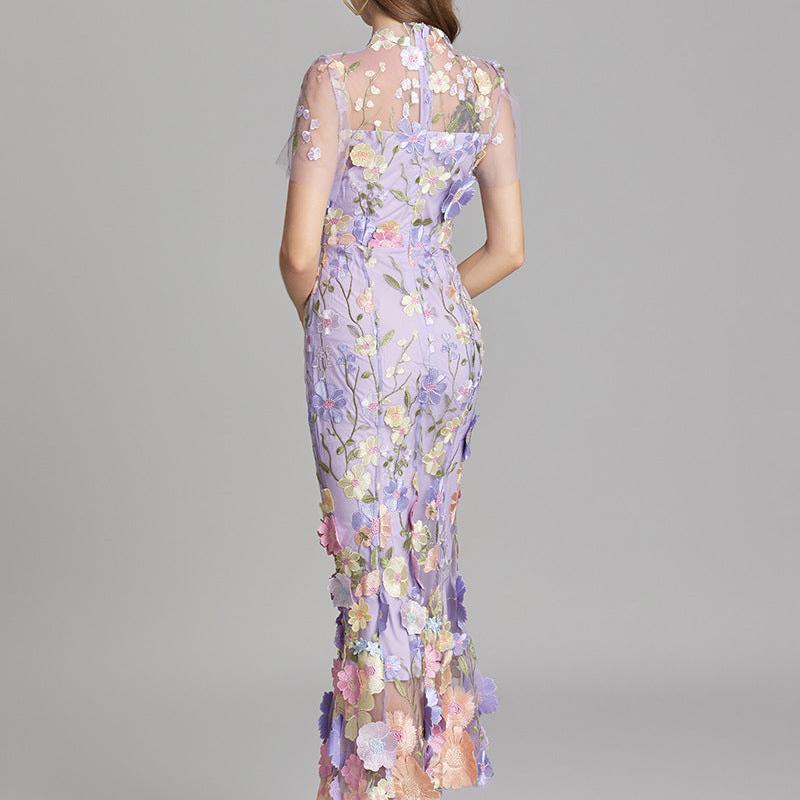 Floral Appliqué Mermaid Evening Gown