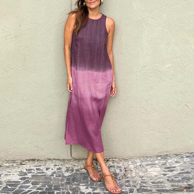 Sleeveless Gradient Summer Dress with Slit