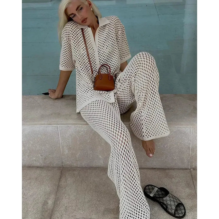 Crochet-Look Striped Two-Piece Set