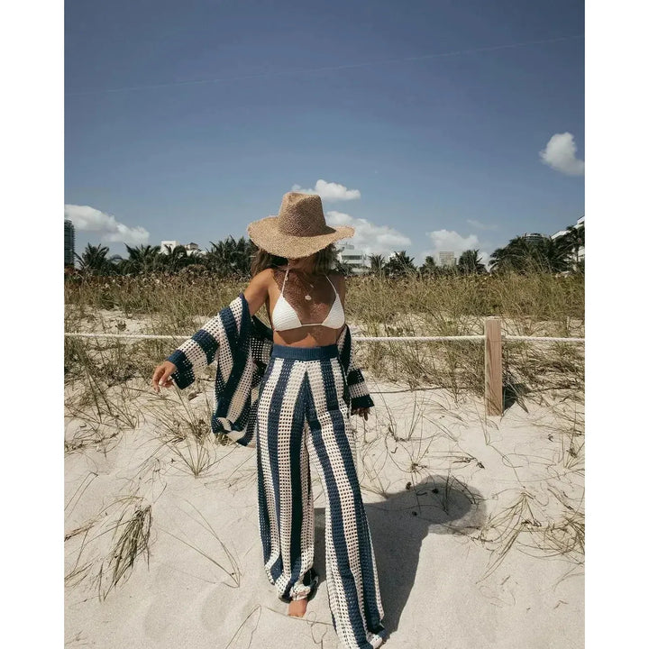 Crochet-Look Striped Two-Piece Set
