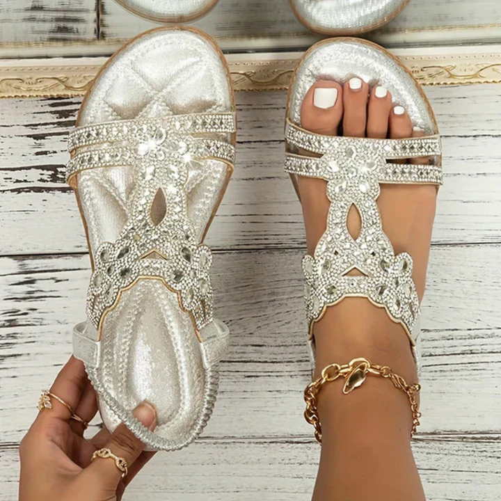 Rhinestone Embellished Flat Slingback Sandals