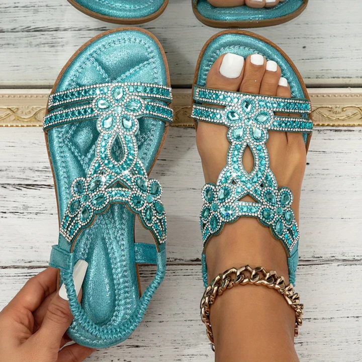 Rhinestone Embellished Flat Slingback Sandals