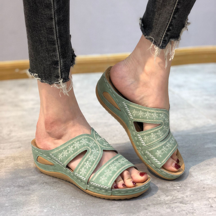 Cut-Out Wedge Slide Sandals