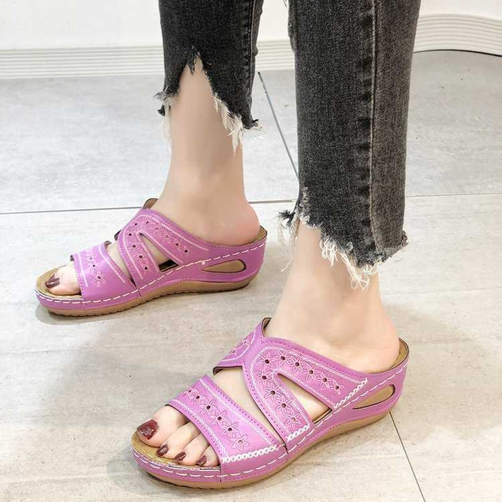 Cut-Out Wedge Slide Sandals