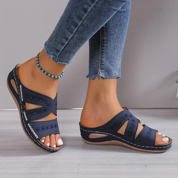 Cut-Out Wedge Slide Sandals