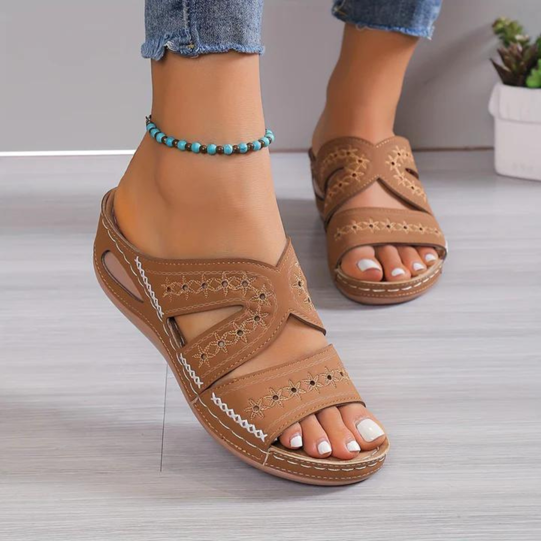 Cut-Out Wedge Slide Sandals