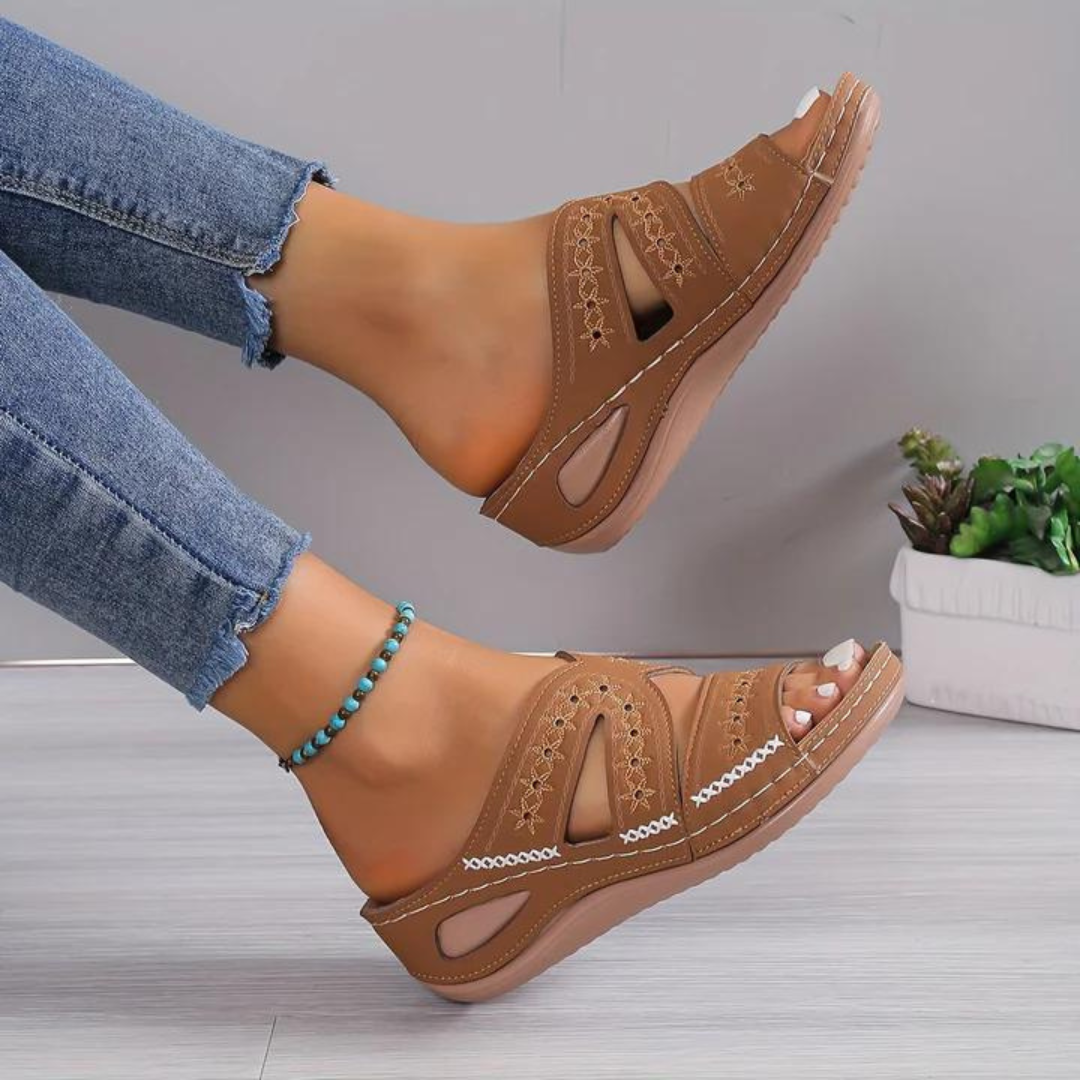 Cut-Out Wedge Slide Sandals