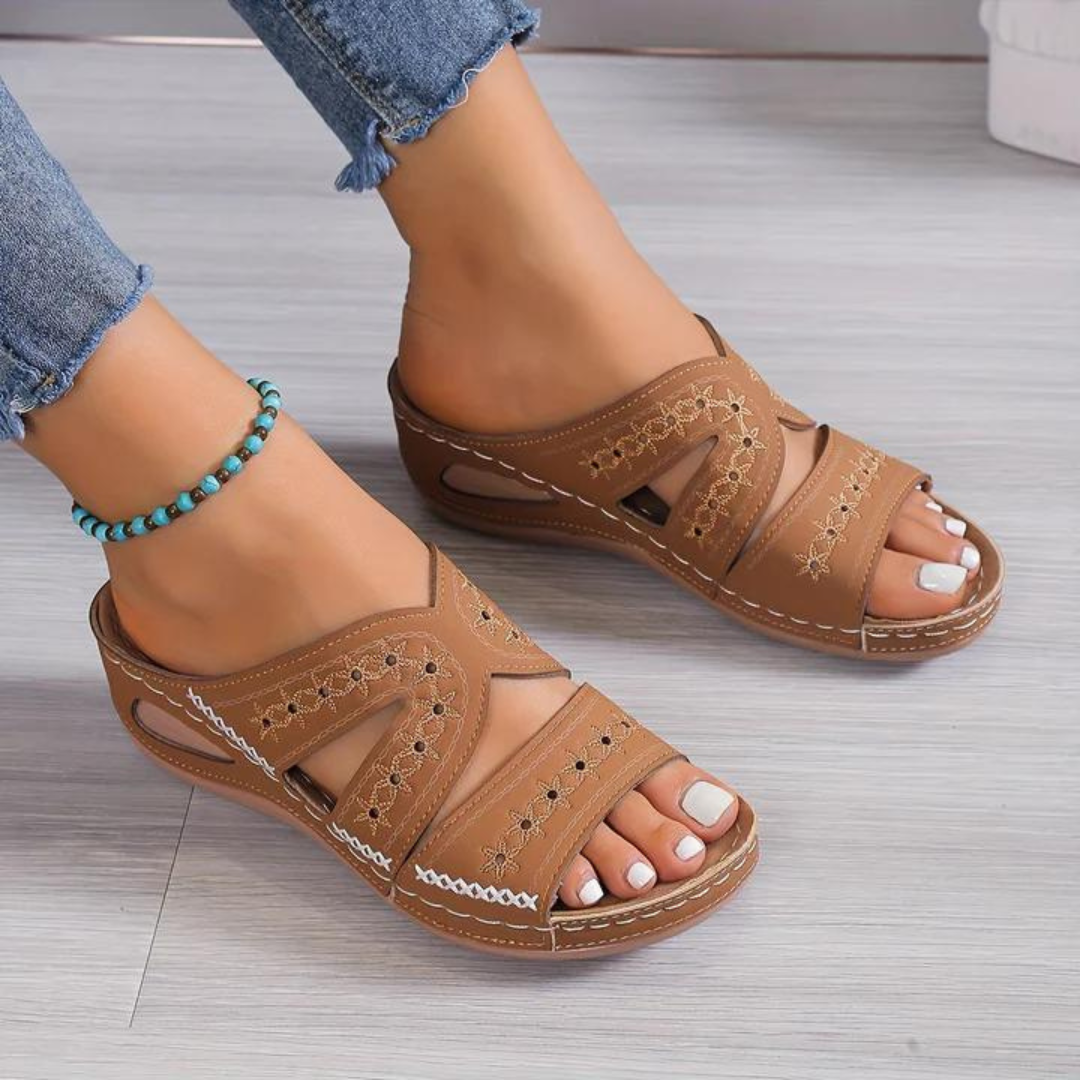 Cut-Out Wedge Slide Sandals