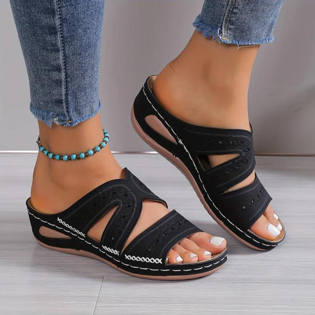 Cut-Out Wedge Slide Sandals