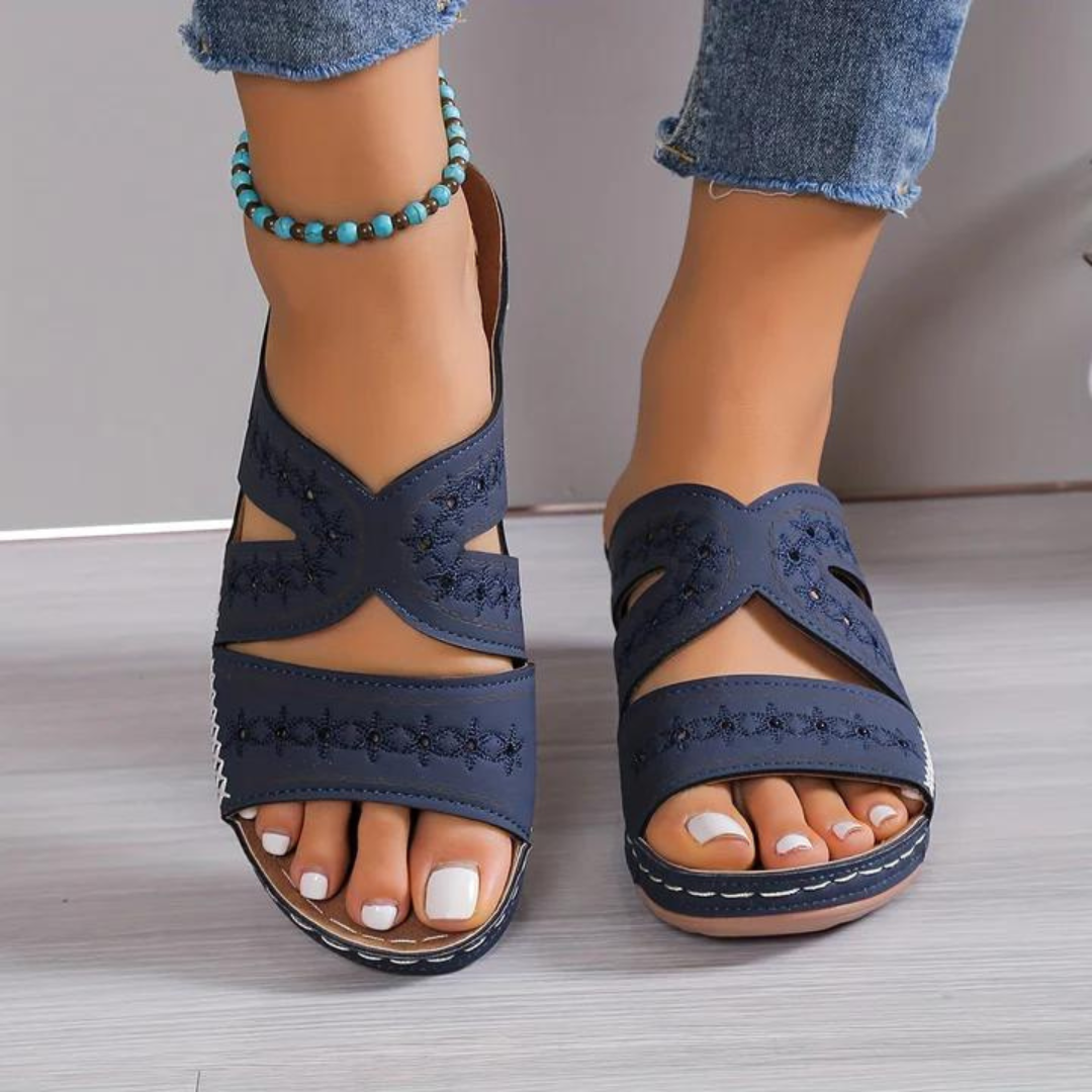 Cut-Out Wedge Slide Sandals