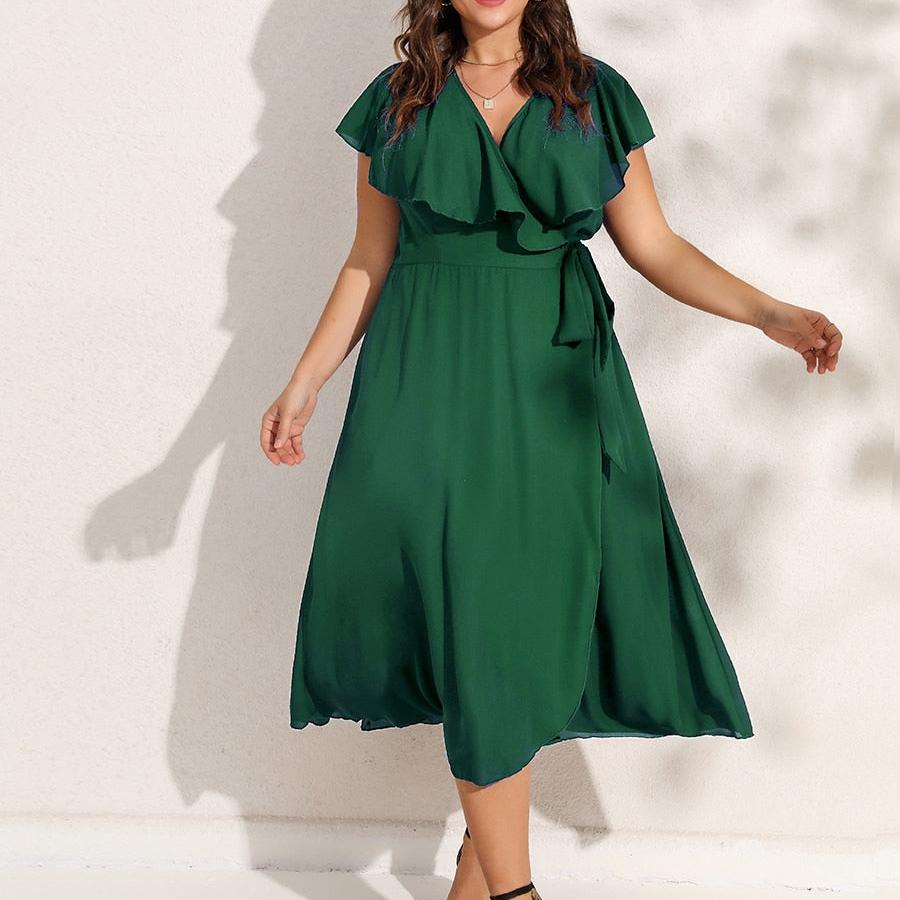 V-Neck Wrap Midi Dress