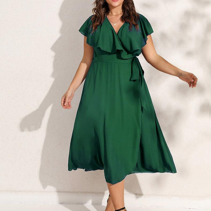 V-Neck Wrap Midi Dress