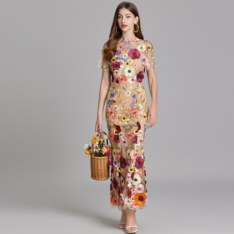 Floral Appliqué Mermaid Evening Gown