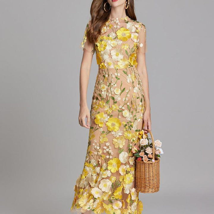 Floral Appliqué Mermaid Evening Gown