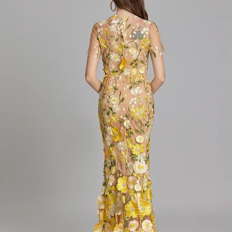 Floral Appliqué Mermaid Evening Gown