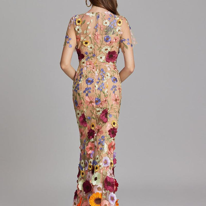 Floral Appliqué Mermaid Evening Gown