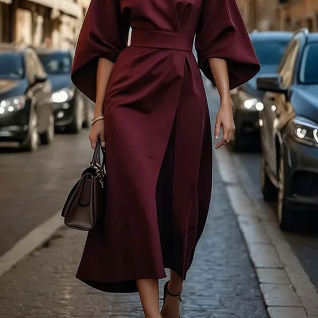 Women’s Belted Kimono Sleeve Midi Dress