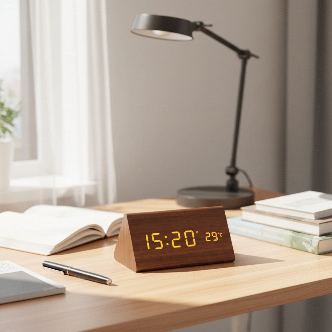 LED-Holzuhr mit Sprachsteuerung – Moderne Holzdesign Uhr mit Klarer LED-Anzeige-2