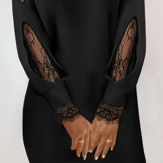 Cotton-Feel A-Line Mini Dress with Lace-Look Trim