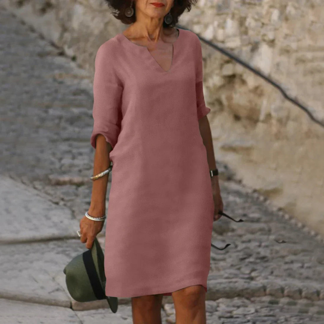 Casual V-neck Half-Sleeve Shift Dress