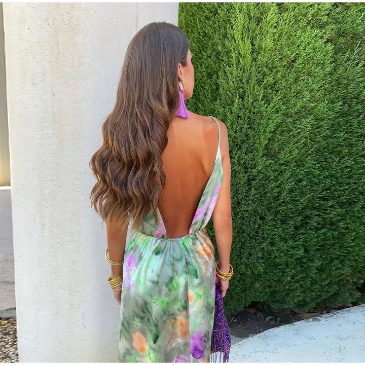 Halo Dye Print Maxi Dress with Detachable Scarf