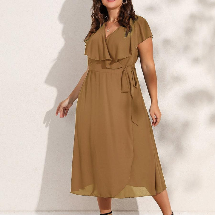V-Neck Wrap Midi Dress