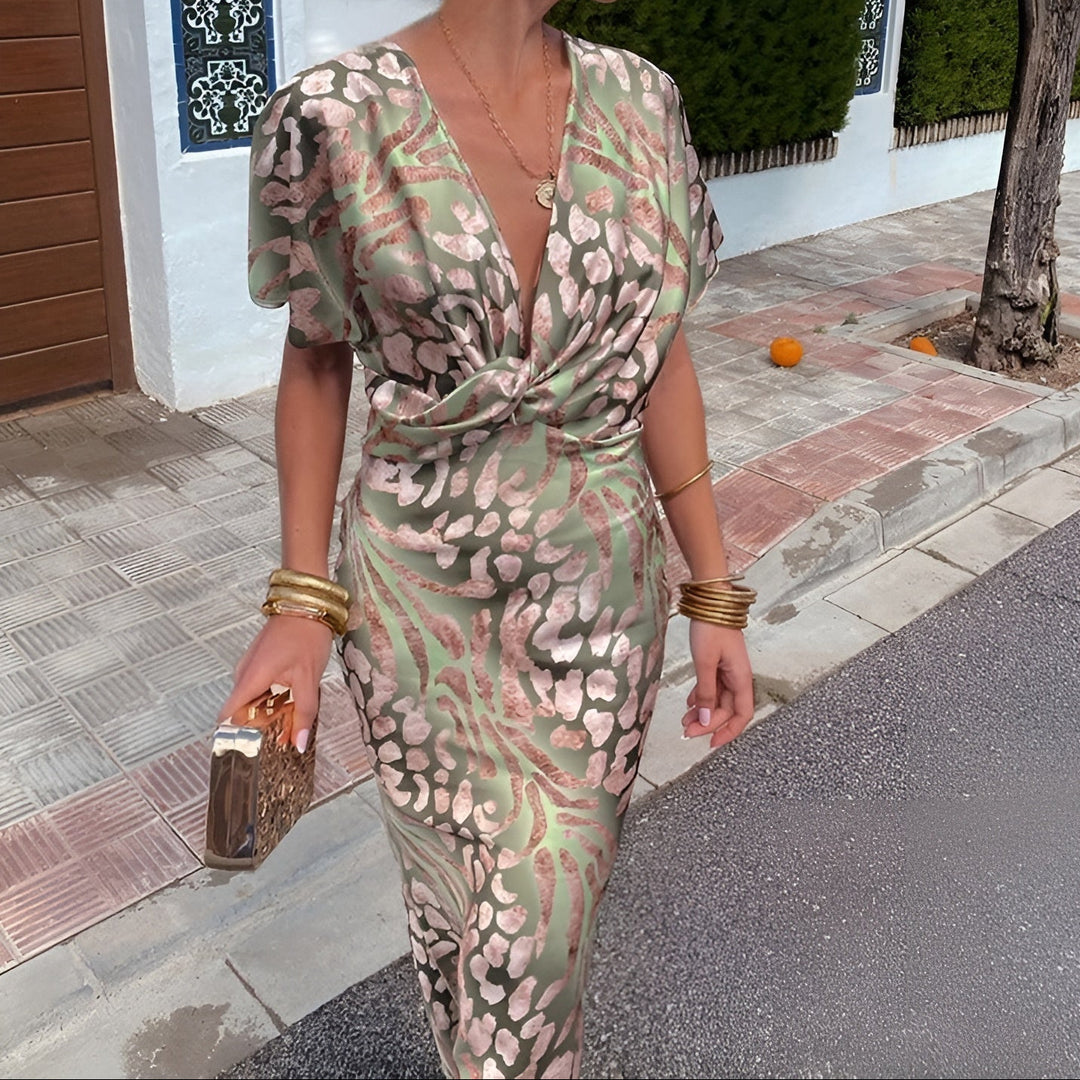 Printed Twist Front Bodycon Maxi Dress