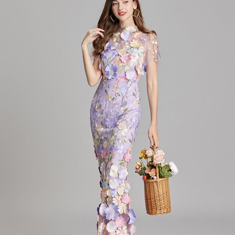 Floral Appliqué Mermaid Evening Gown