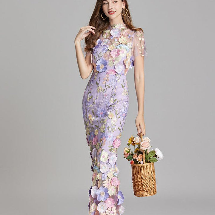 Floral Appliqué Mermaid Evening Gown
