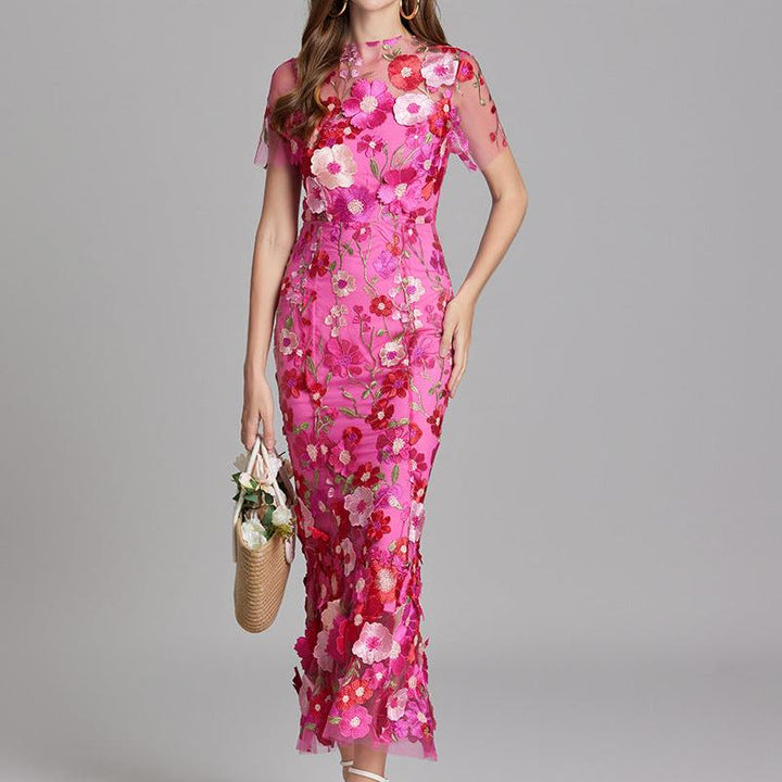 Floral Appliqué Mermaid Evening Gown