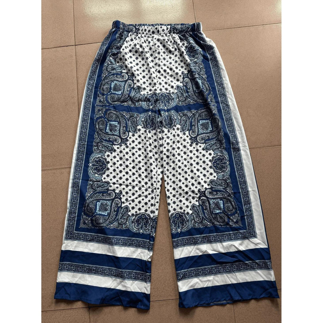 Printed Lace-Up Vest And Pants Set