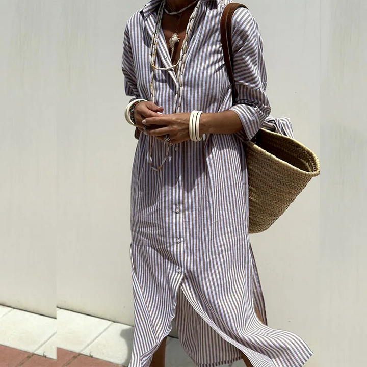 Long Sleeve Striped Shirt Maxi Dress