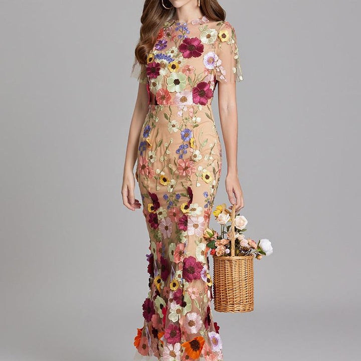 Floral Appliqué Mermaid Evening Gown