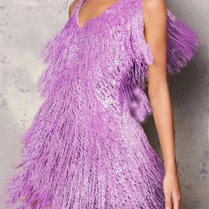 Glittering Sequin Fringe Mini Dress