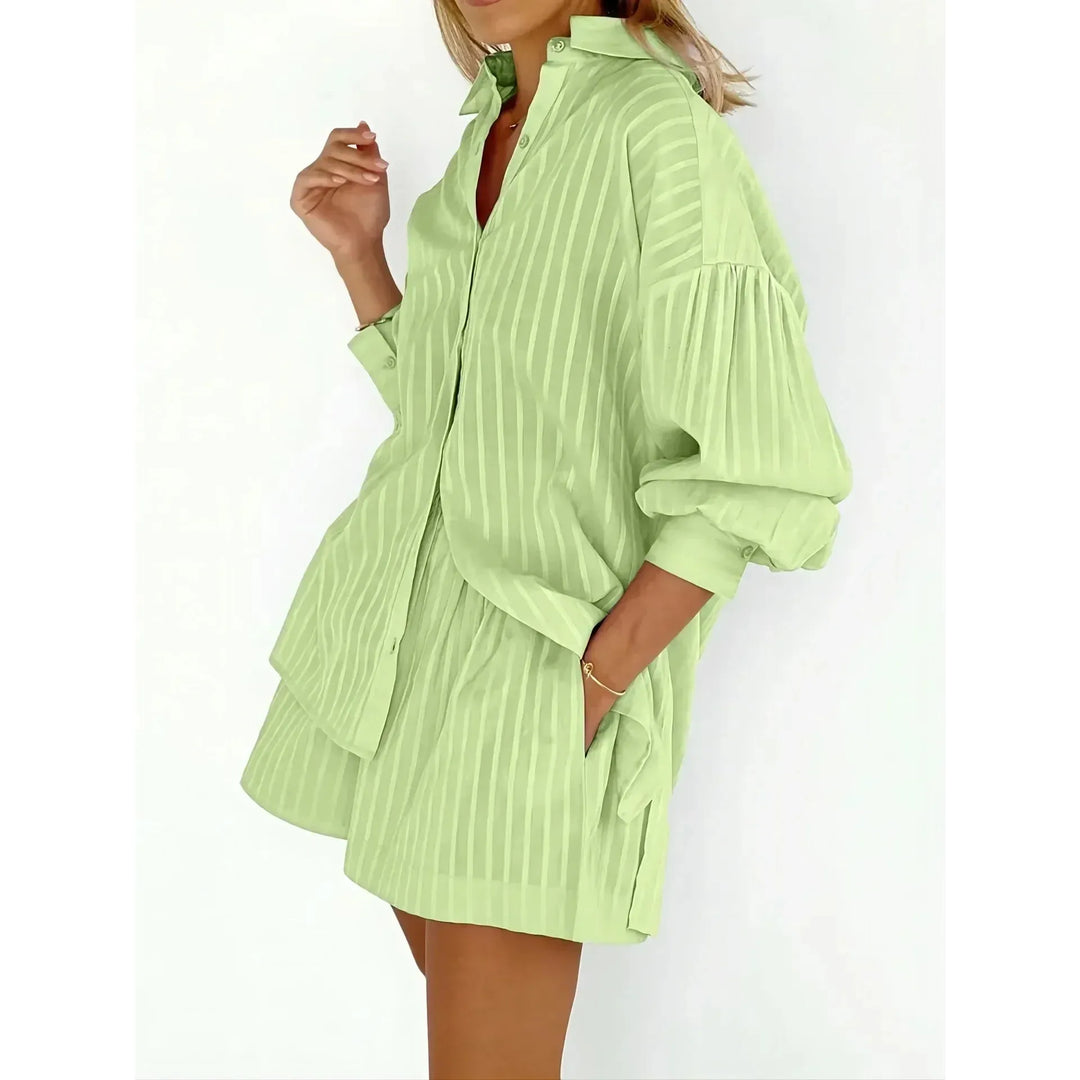 Striped Button Top And Shorts Set