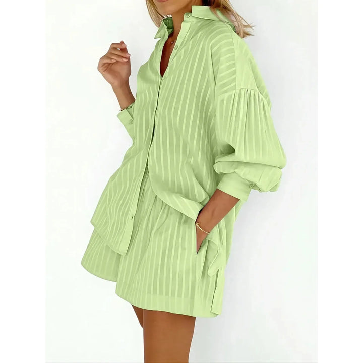 Striped Button Top And Shorts Set