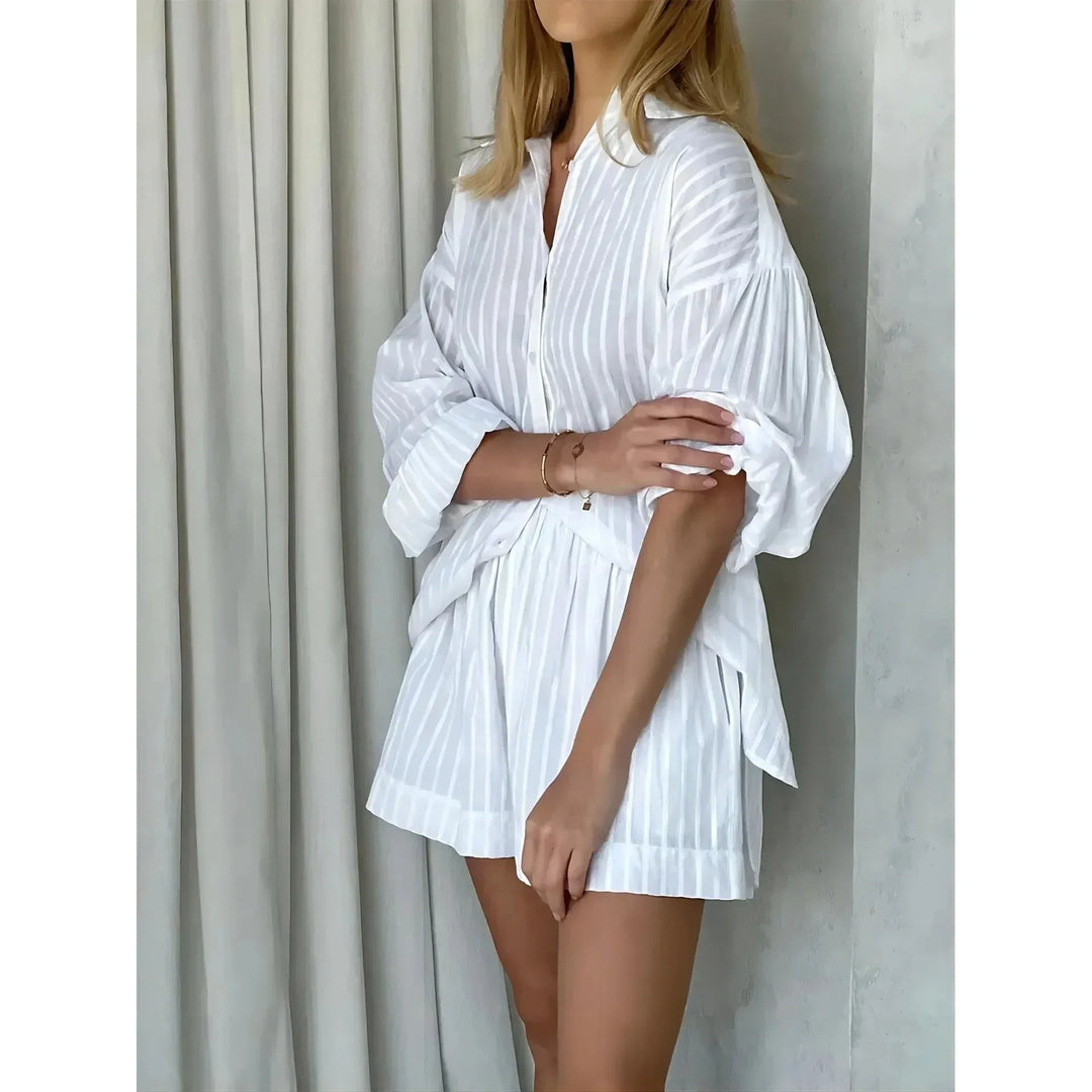 Striped Button Top And Shorts Set