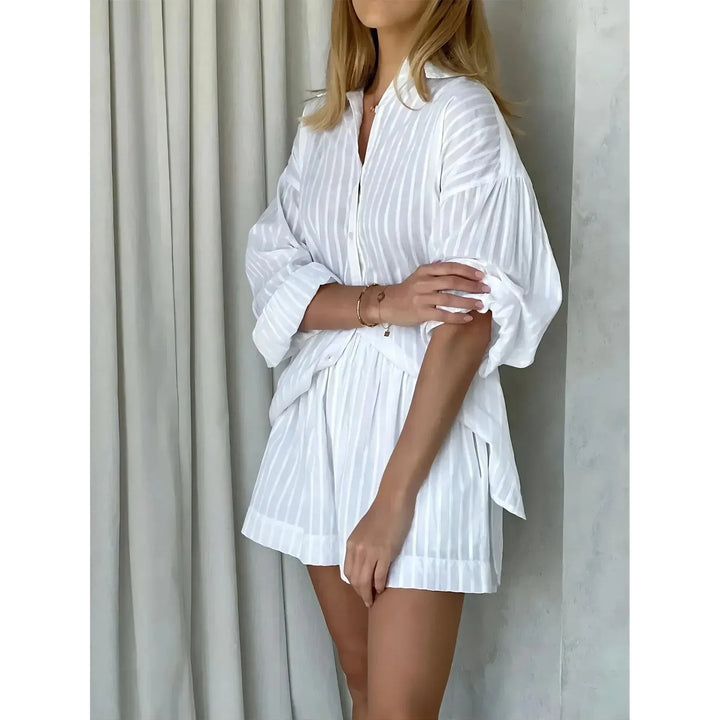 Striped Button Top And Shorts Set