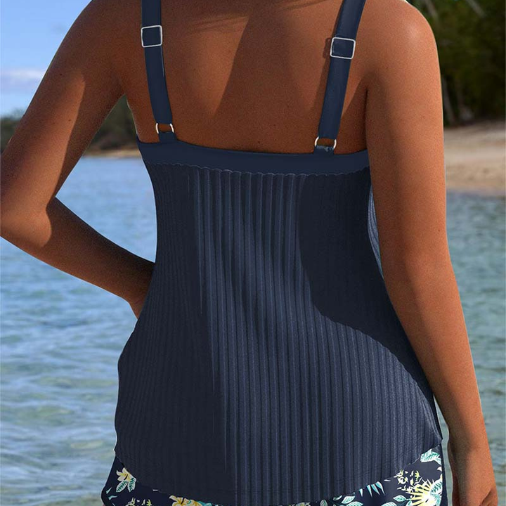 Textured Tankini Two-Piece Swimsuit Set