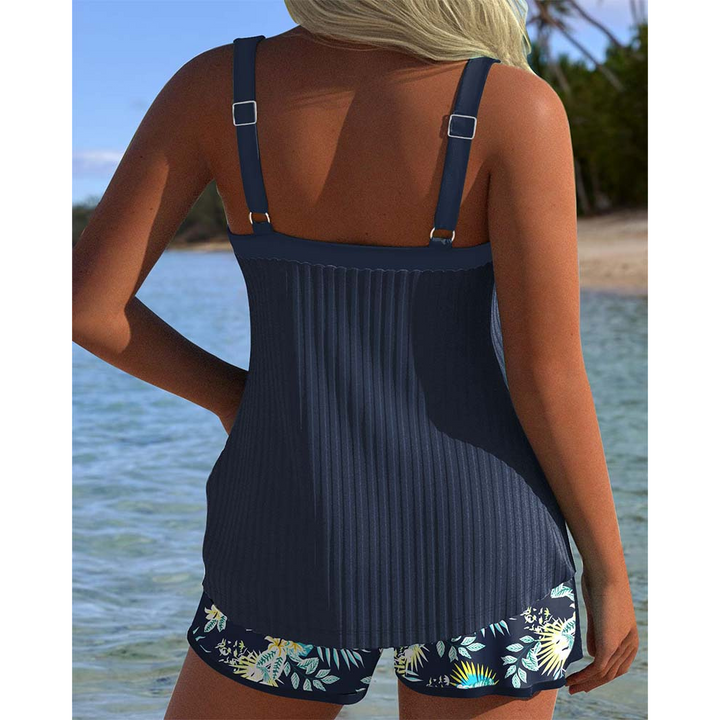 Textured Tankini & Floral Shorts Set