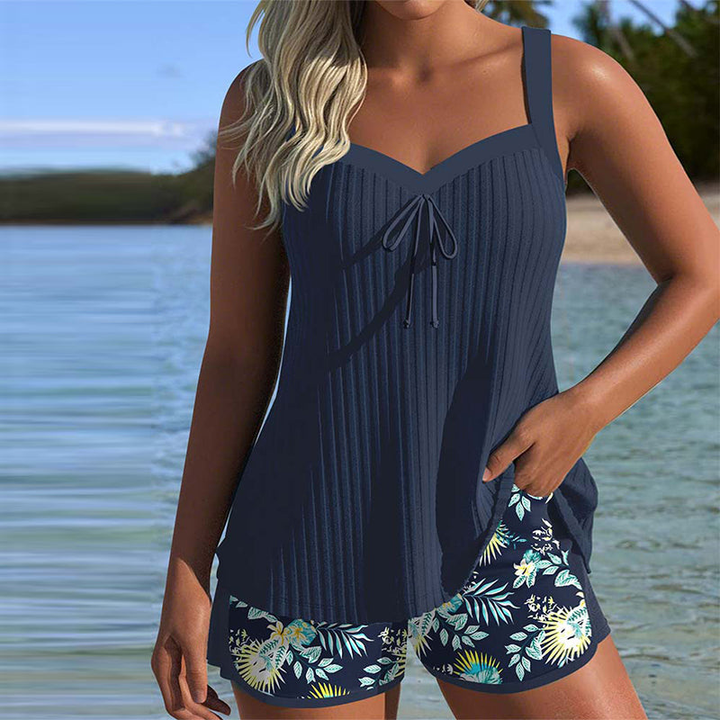 Textured Tankini Two-Piece Swimsuit Set