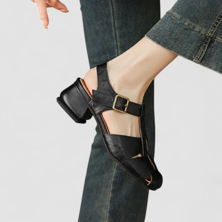Cutout Buckle Low Heel Sandals