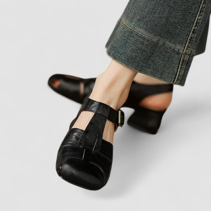Cutout Buckle Low Heel Sandals
